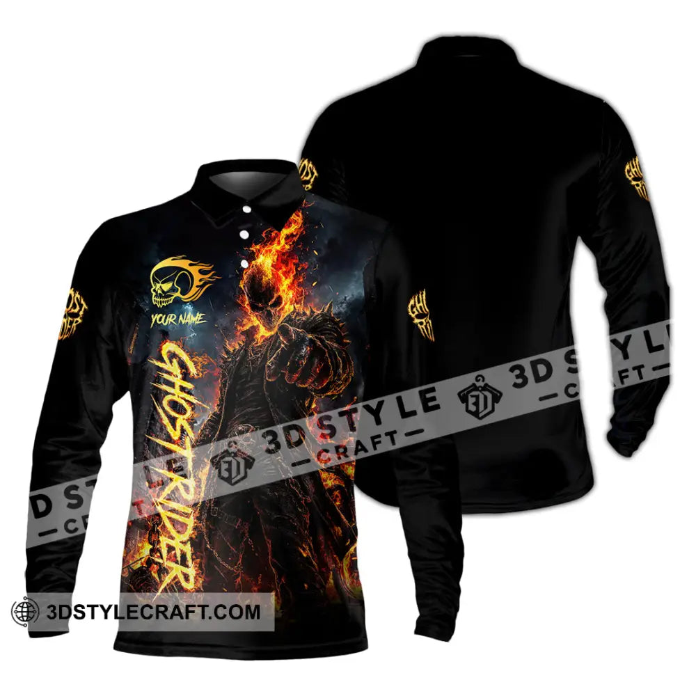 Unisex Shirt - Custom Ghost Rider Shirt - Long Sleeve Polo / S - T-shirt