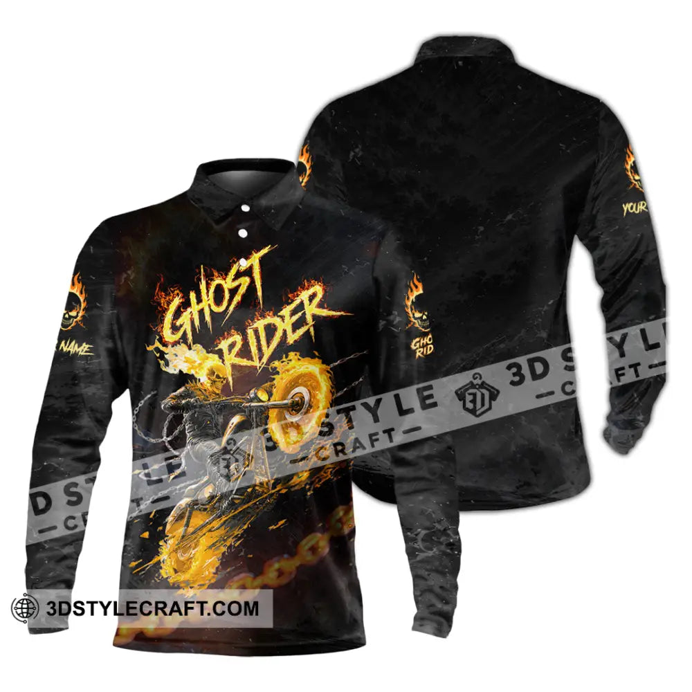 Unisex Shirt - Custom Ghost Rider Shirt - Long Sleeve Polo / S - T-shirt