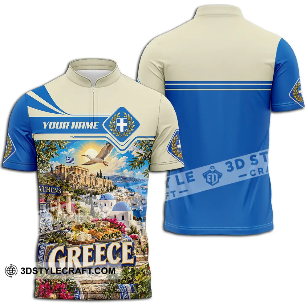 Unisex Shirt - Custom Greece Shirt - Zipper Polo Shirt / S - T-shirt