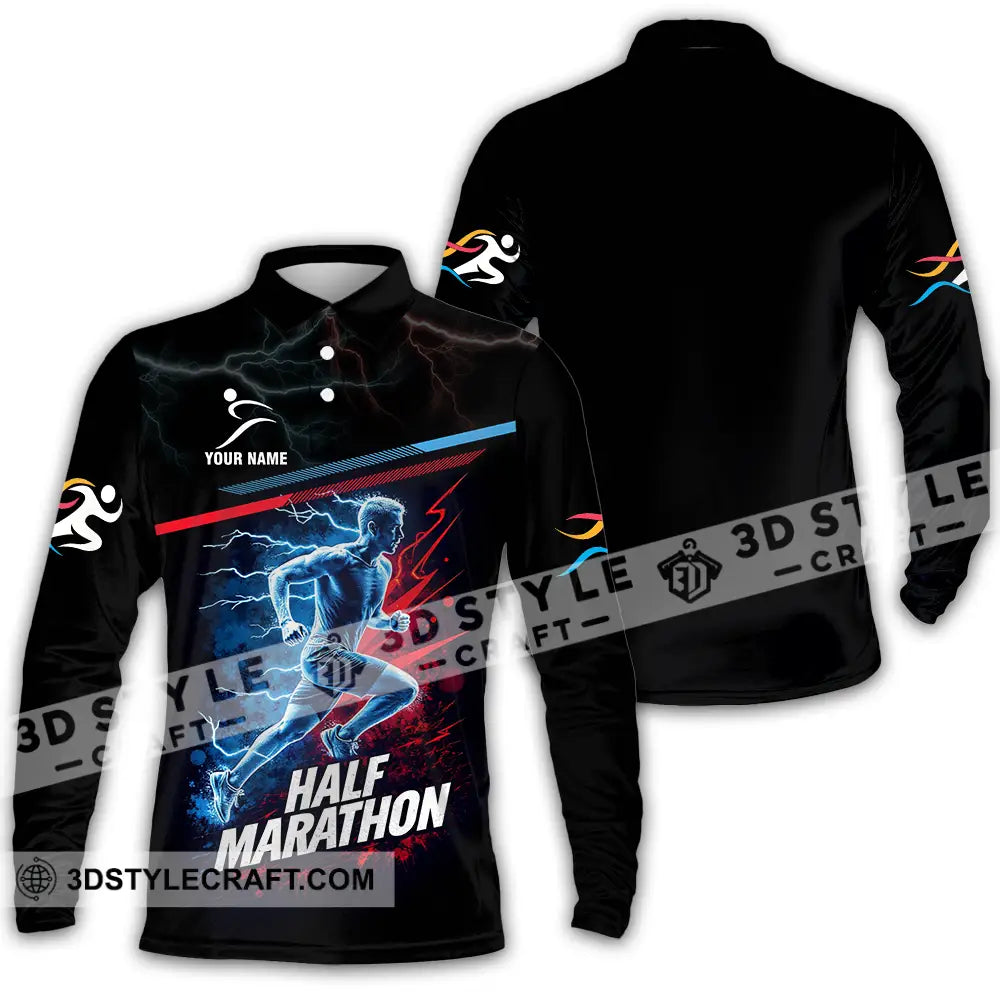 Unisex Shirt - Custom Half Marathon 3D Shirt Long Sleeve Polo / S T-shirt