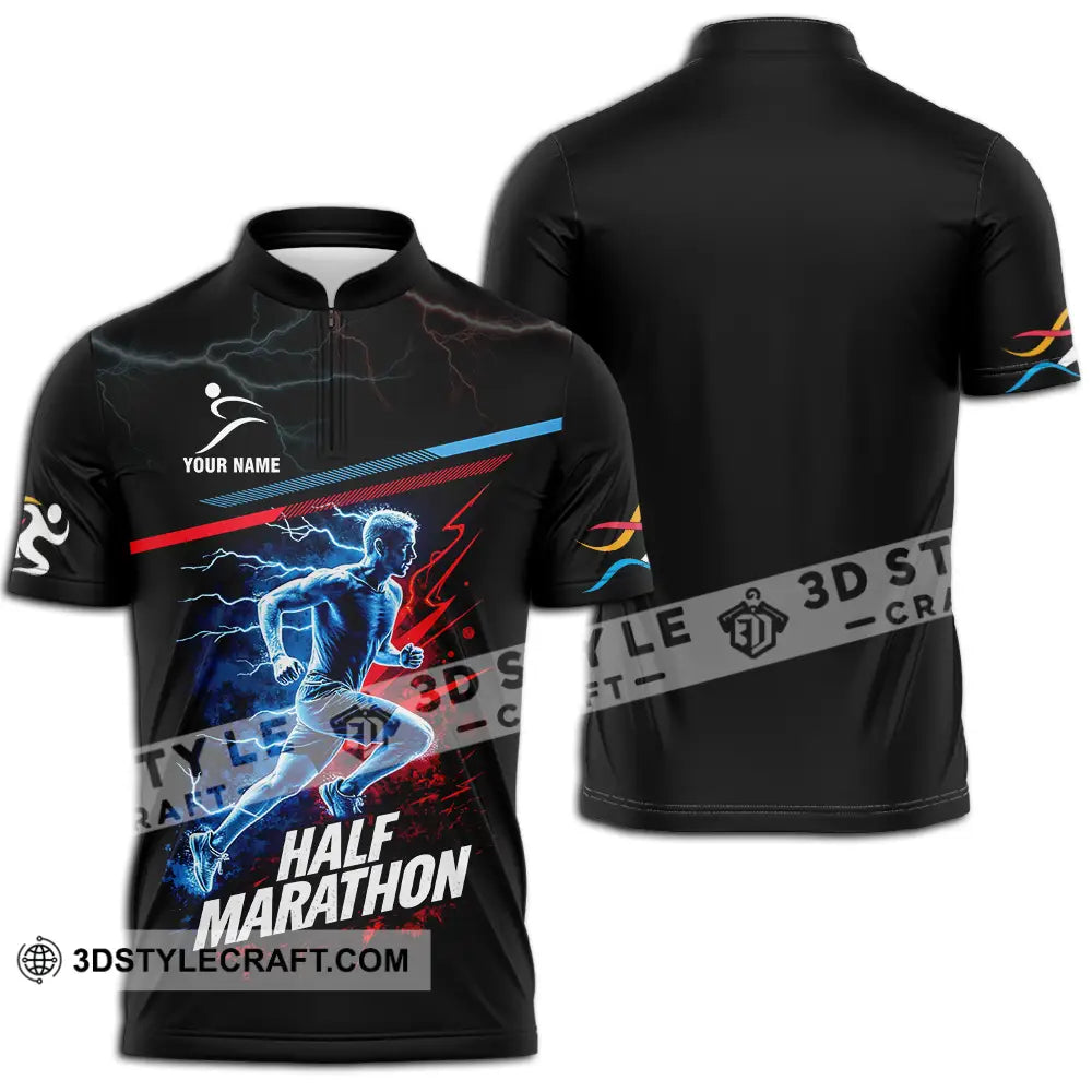 Unisex Shirt - Custom Half Marathon 3D Shirt Zipper Polo Shirt / S T-shirt