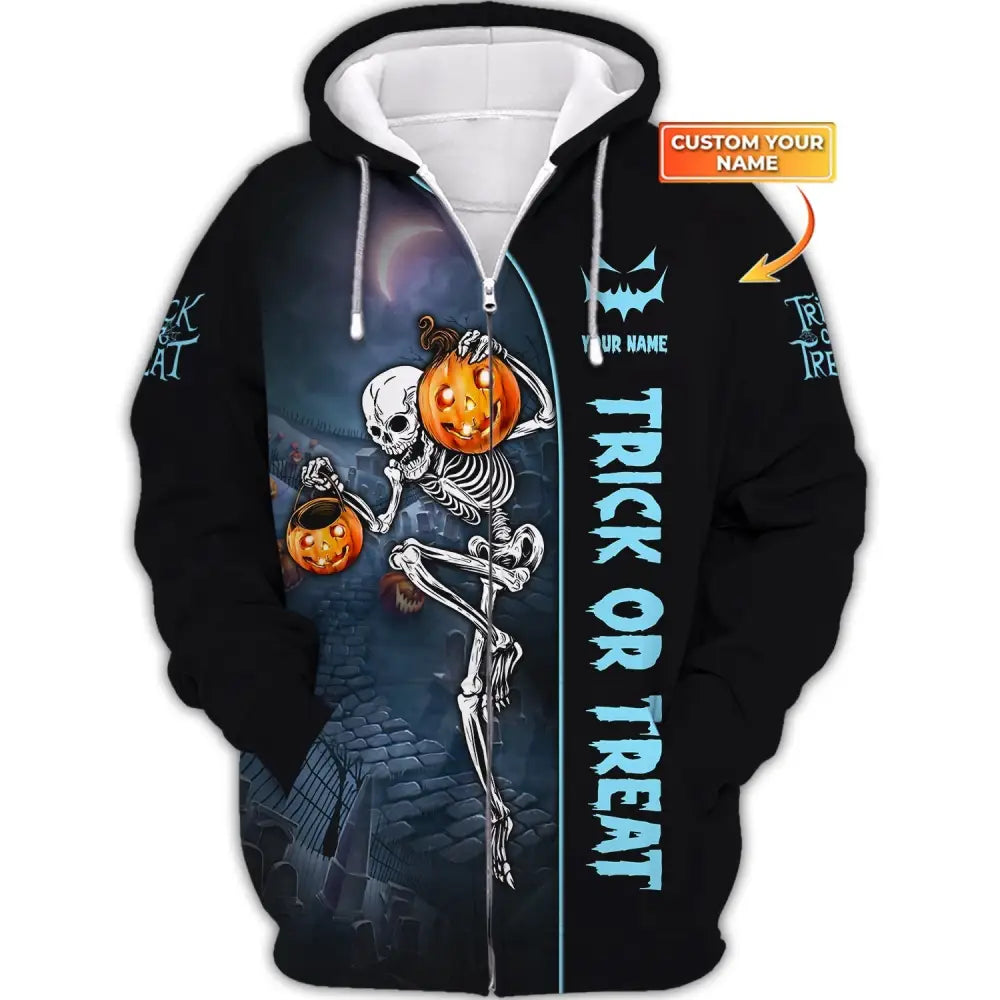 Unisex Shirt Custom Halloween T-Shirt Trick Or Treat For Zipper Hoodie / S