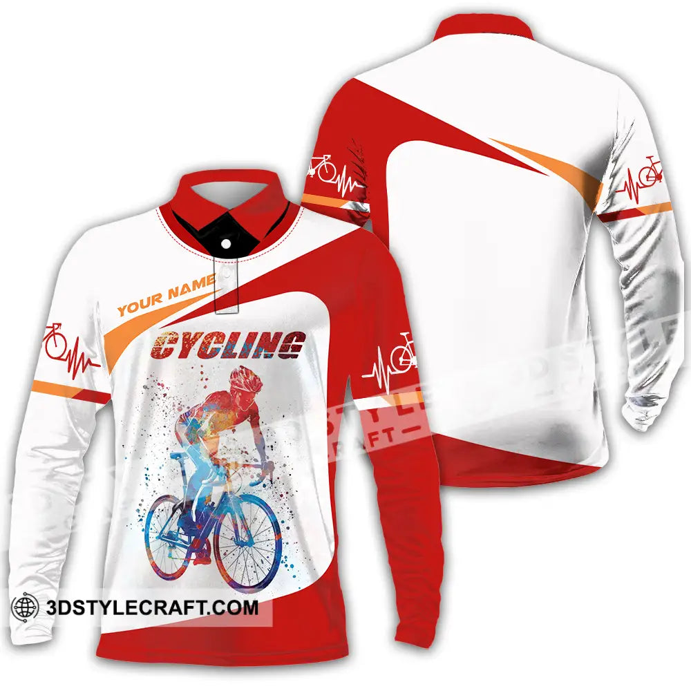 Unisex Shirt - Custom Heartbeat Cycling Lover Shirt Long Sleeve Polo / S T-shirt