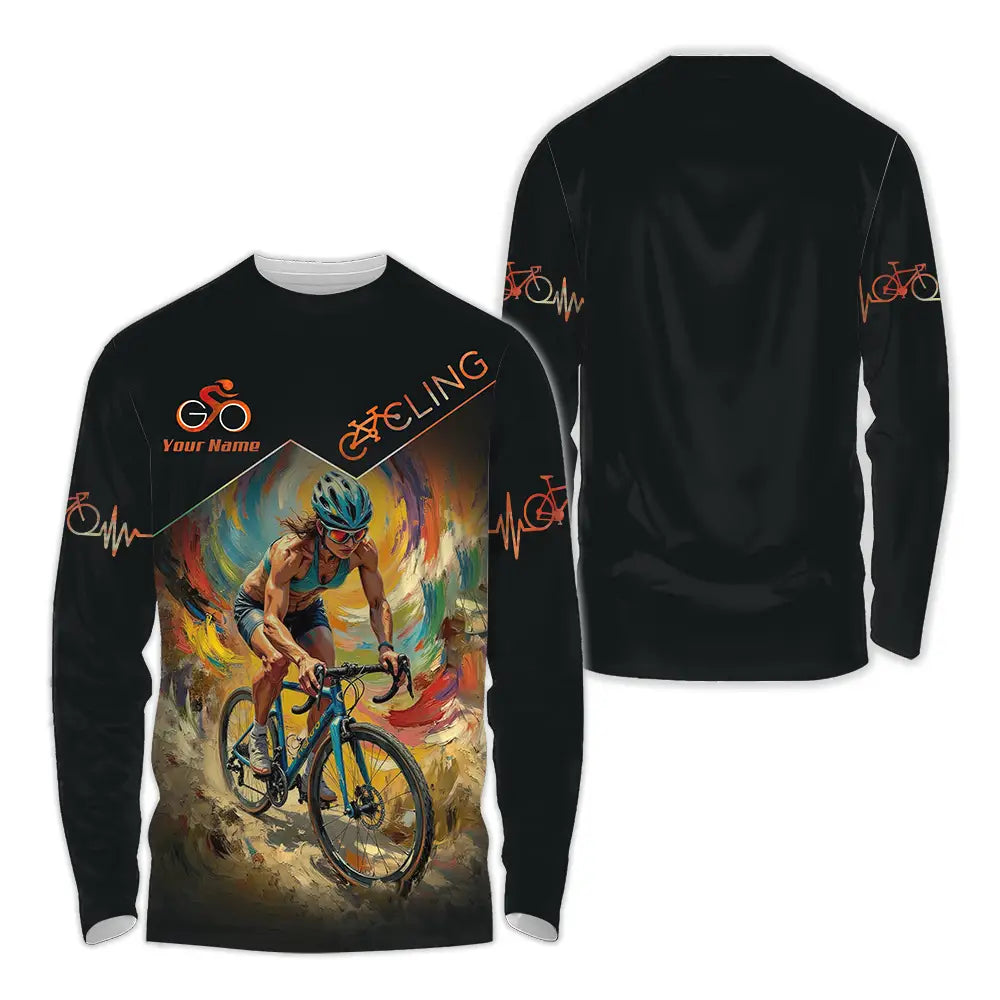 Unisex Shirt - Custom Heartbeat Cycling Lover Shirt Long Sleeve Shirt / S T-shirt