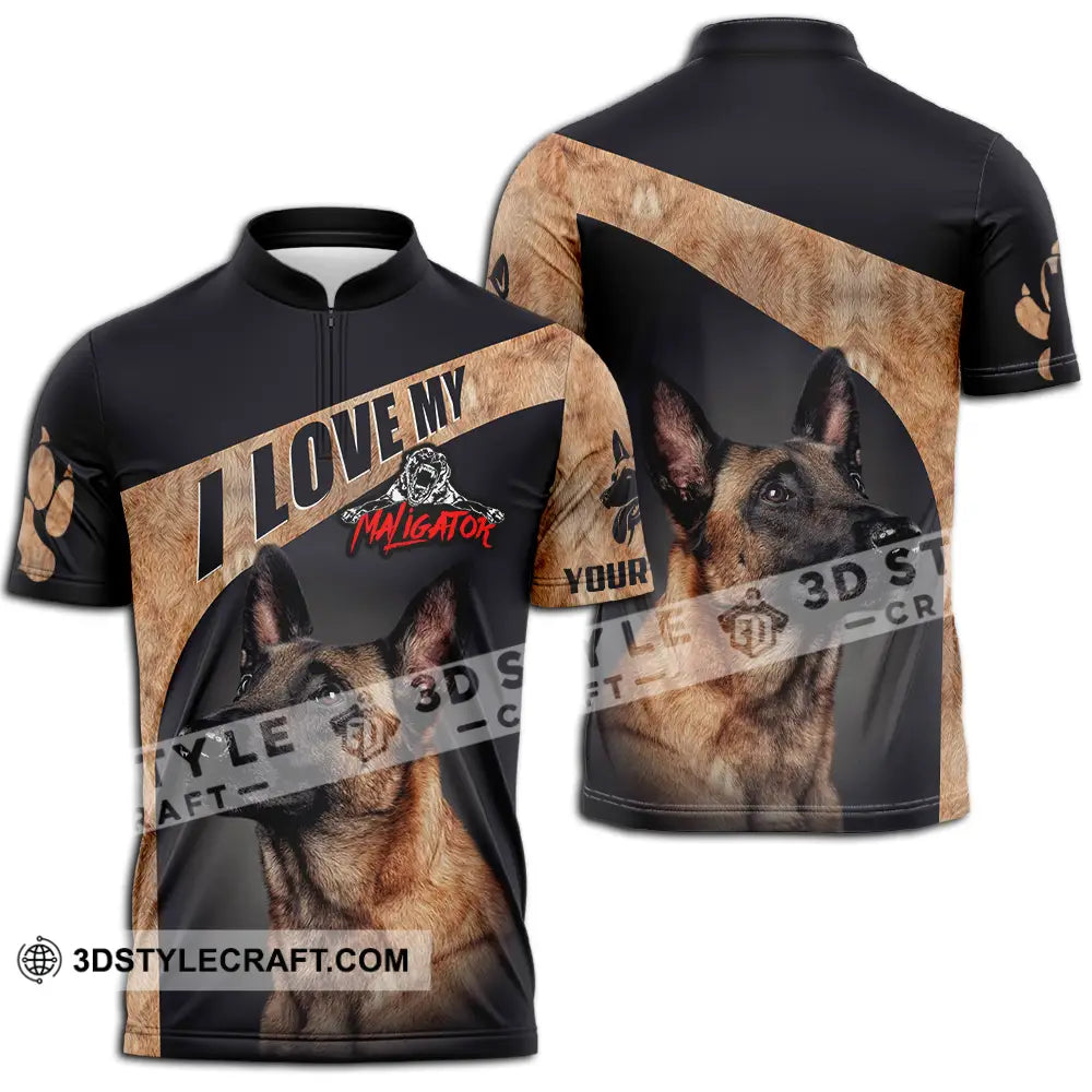 Unisex Shirt - Custom I Love My Belgian Malinois Pet Lover Shirt Zipper Polo Shirt / S T-shirt