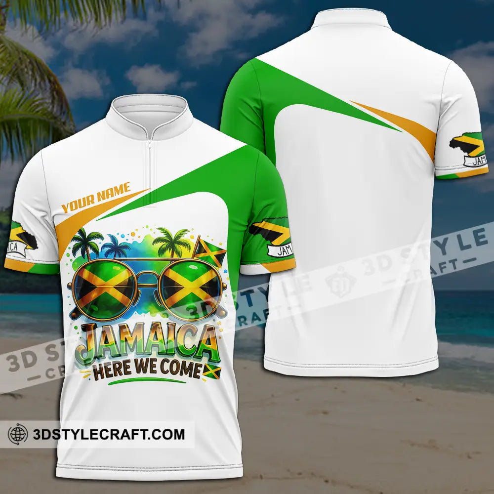 Unisex Shirt - Custom Jamaica Here We Come Shirt Zipper Polo Shirt / S T-shirt