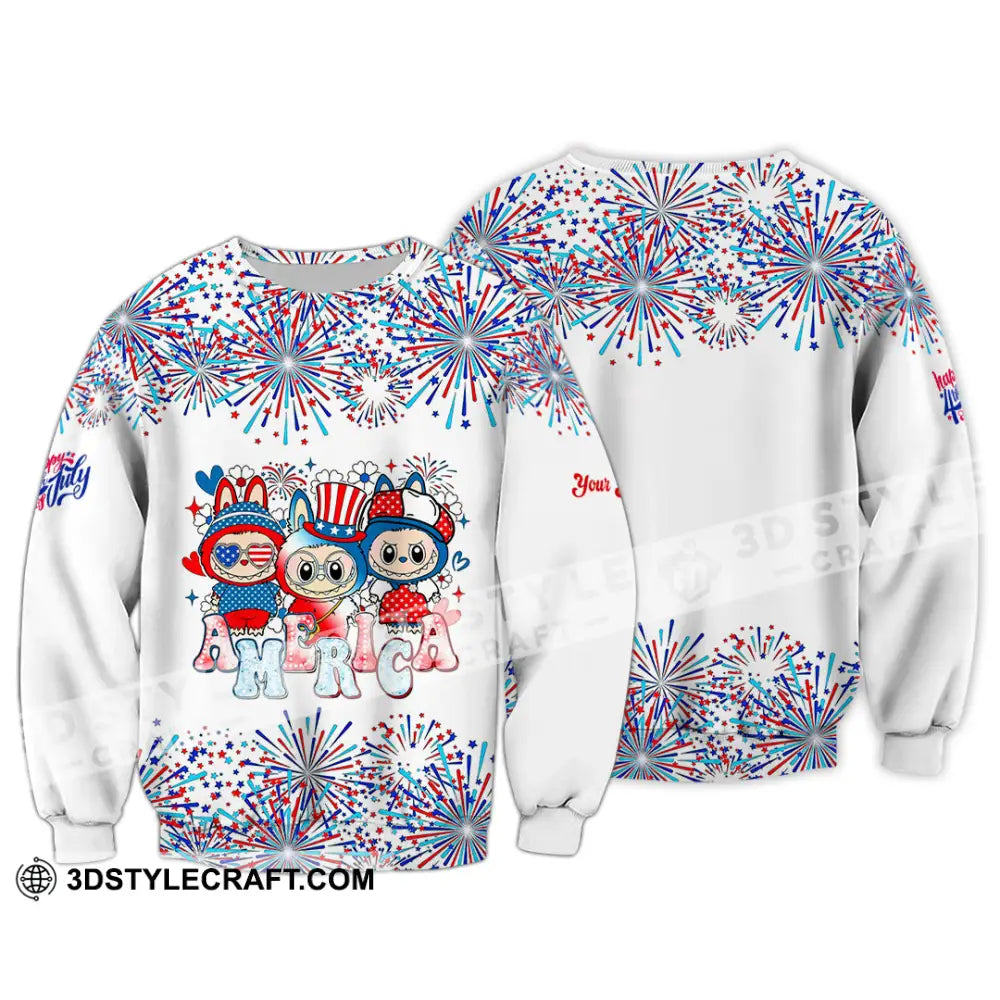 Unisex Shirt Custom Labubu The Monsters Cute Shirt America Happy Fourth of July Cute Collectible Gift Long Sleeve / S T