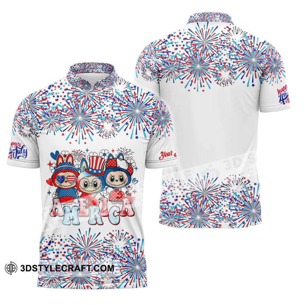 Unisex Shirt Custom Labubu The Monsters Cute Shirt America Happy Fourth of July Cute Collectible Gift Zipper Polo Shirt