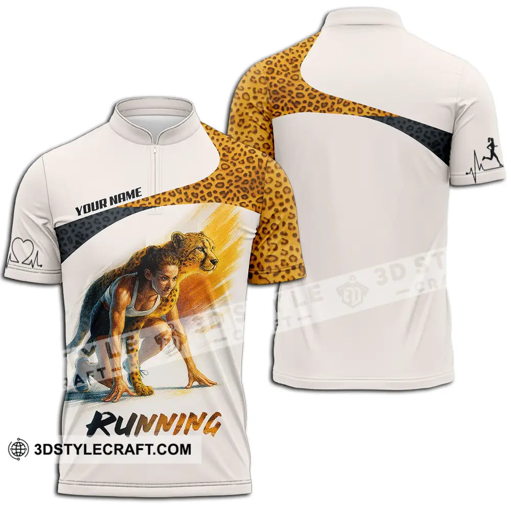 Unisex Shirt - Custom Leopard Running Shirt Zipper Polo Shirt / S T-shirt