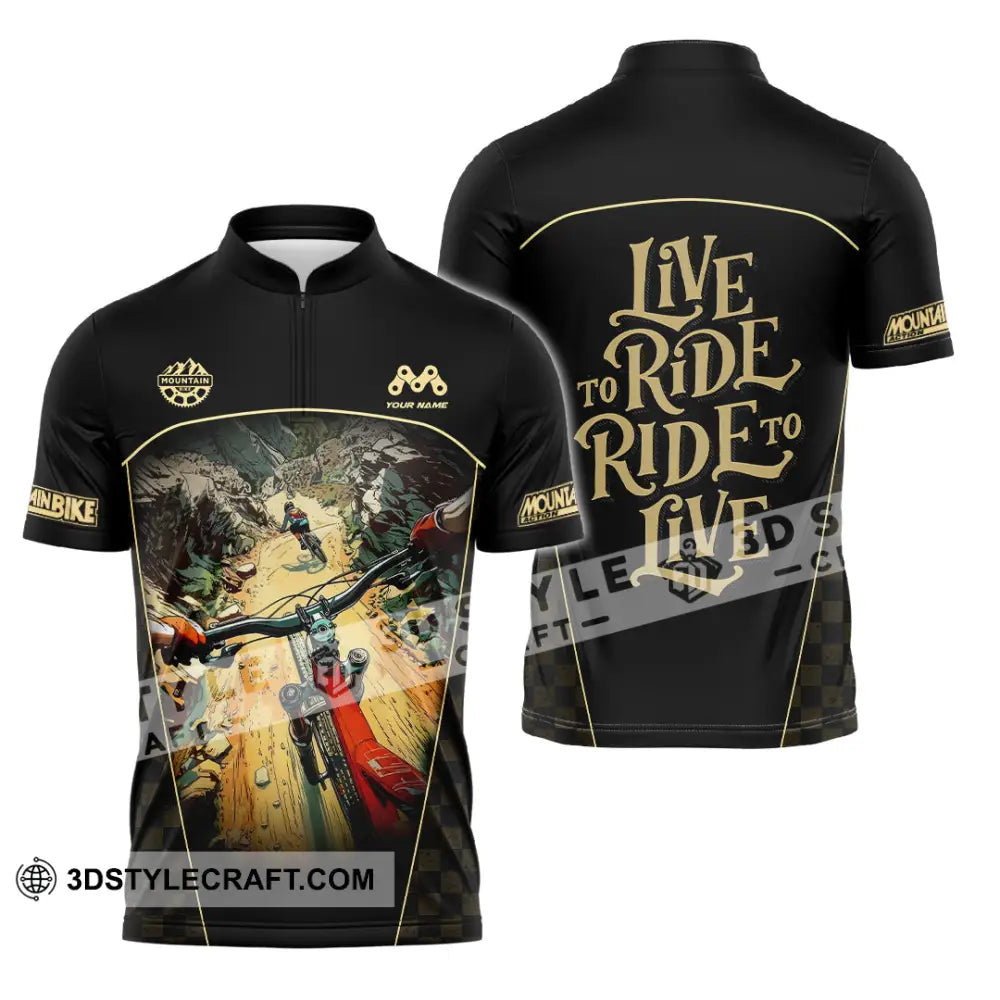 Unisex Shirt - Custom Live To Ride Mountain Bike Shirt Zipper Polo Shirt / S T-shirt