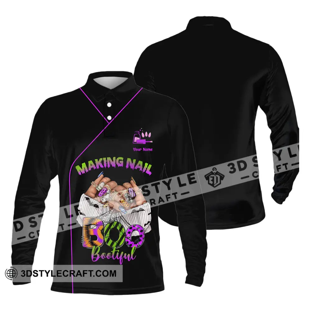 Unisex Shirt Custom Making Nail Bootiful Halloween Nails Artist Shirt Long Sleeve Polo / S T shirt