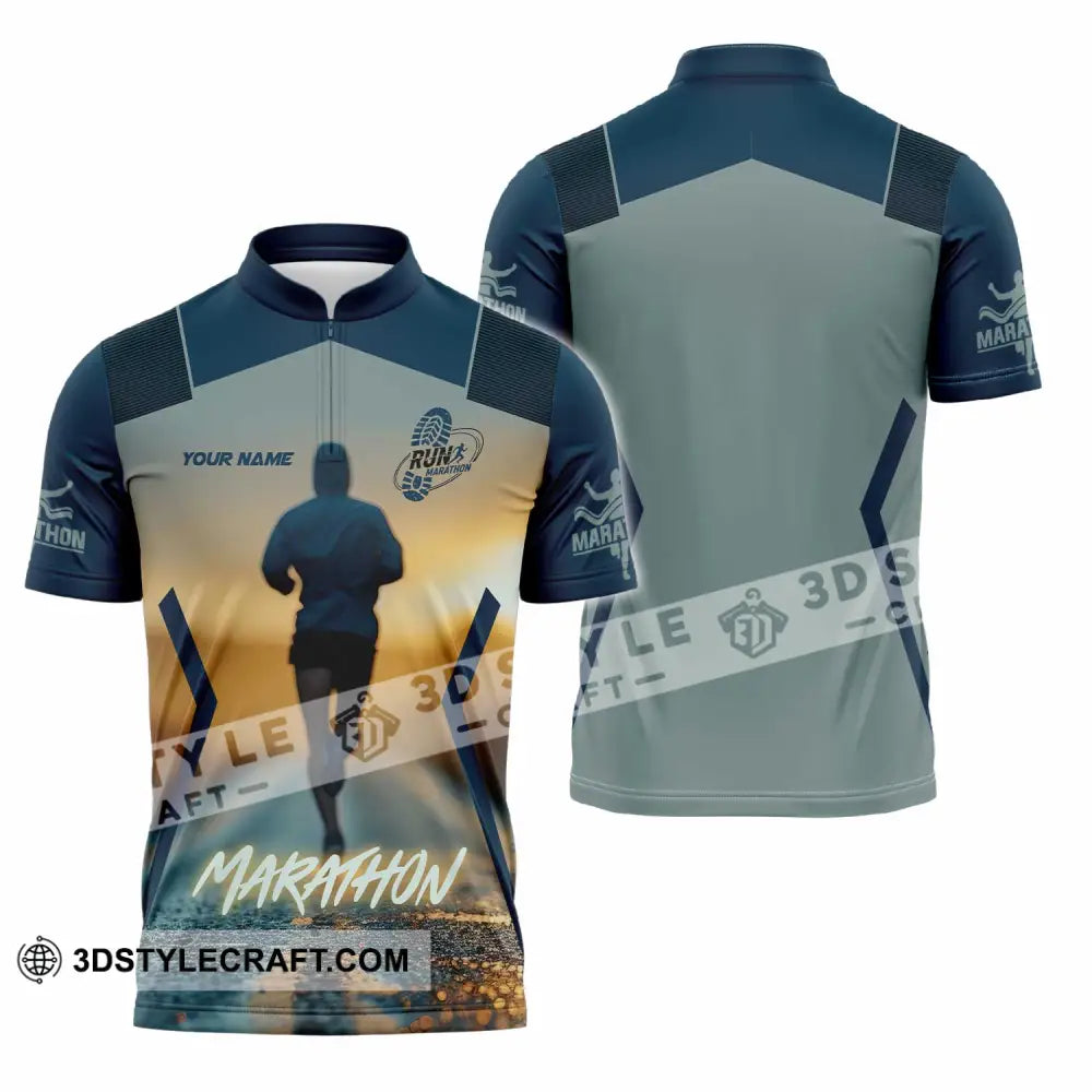 Unisex Shirt - Custom Marathon 3D Shirt Zipper Polo Shirt / S T-shirt