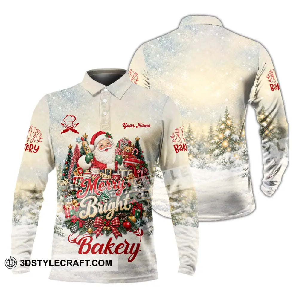 Unisex Shirt - Custom Merry Bright Bakery Shirt - Long Sleeve Polo / S - T-shirt