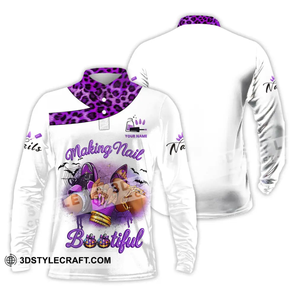 Unisex Shirt Custom Nails Artist Halloween Shirt Long Sleeve Polo / S T shirt