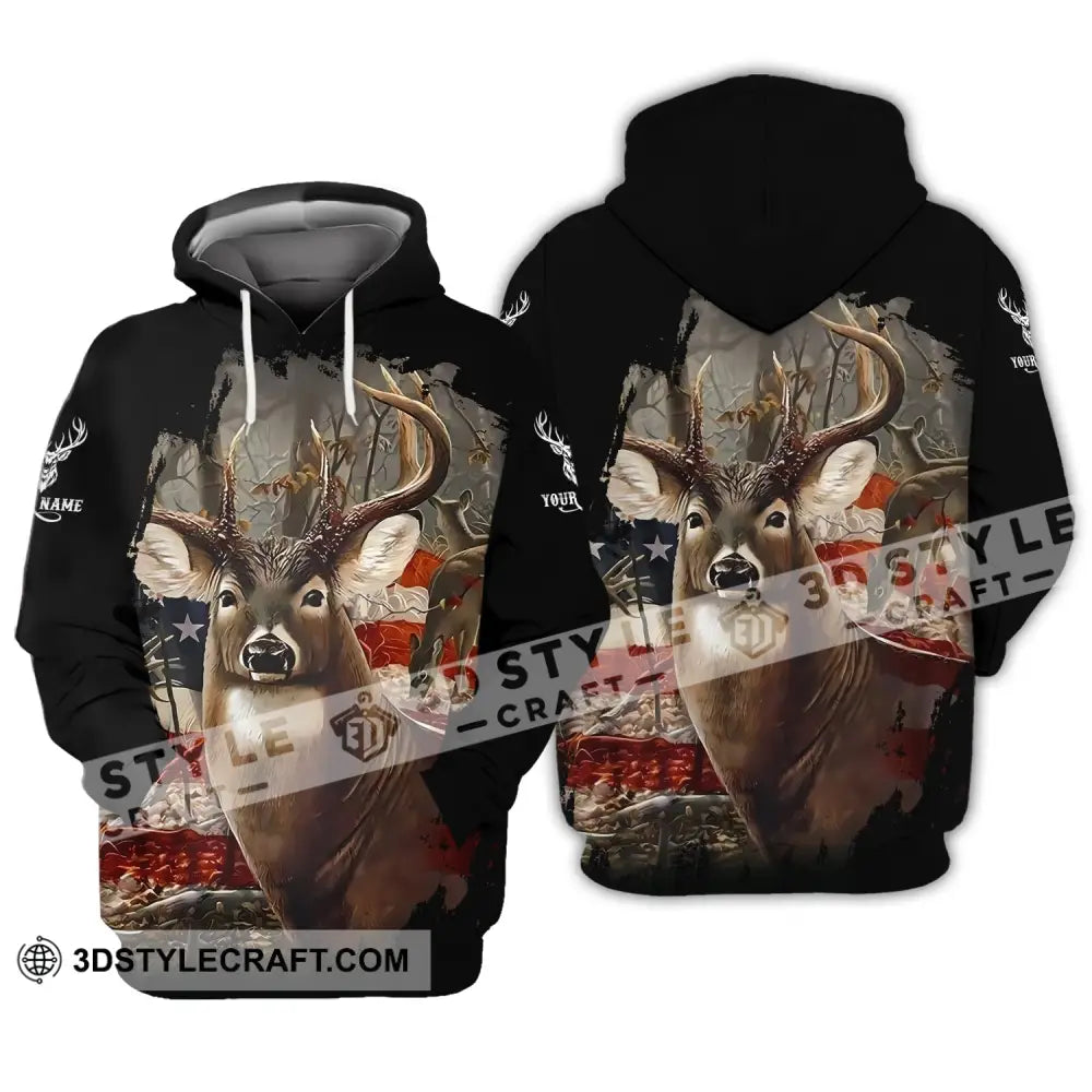 Unisex Shirt - Custom Name 3D America Deer Hoodie / S T-Shirt