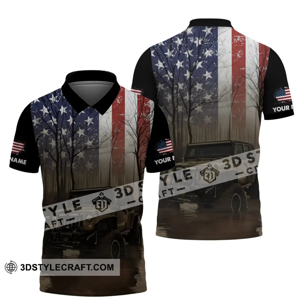 Unisex Shirt - Custom Name 3D America Flag Polo / S T-Shirt