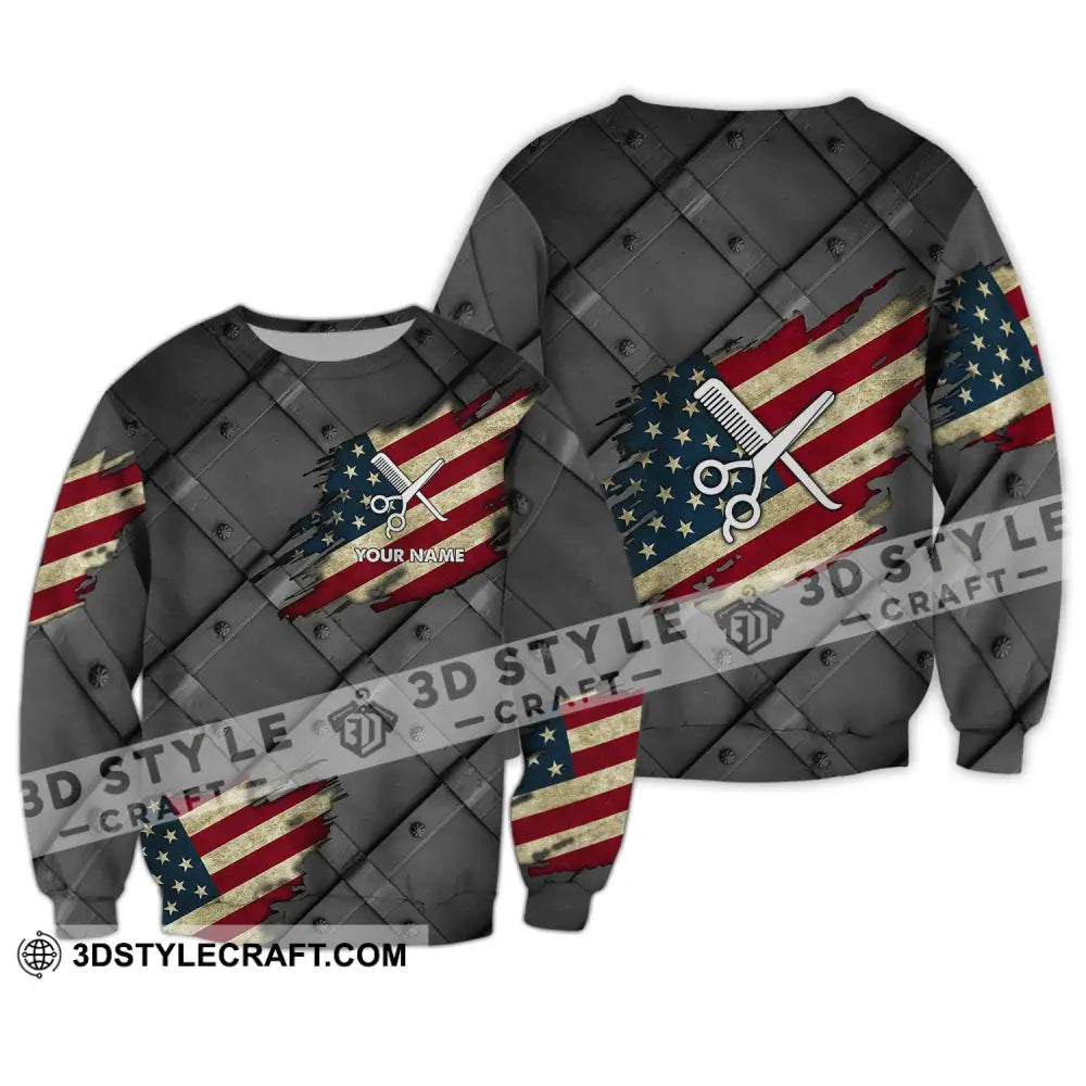 Unisex Shirt - Custom Name 3D America Hair Designer Long Sleeve / S T-Shirt