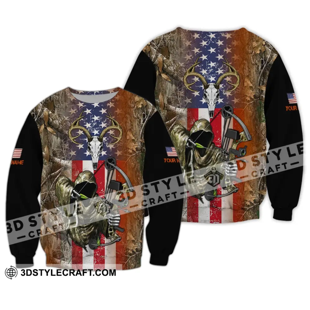 Unisex Shirt - Custom Name 3D America Hunter Long Sleeve / S T-Shirt