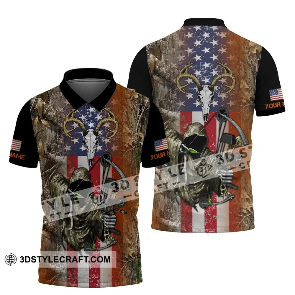 Unisex Shirt - Custom Name 3D America Hunter Polo / S T-Shirt