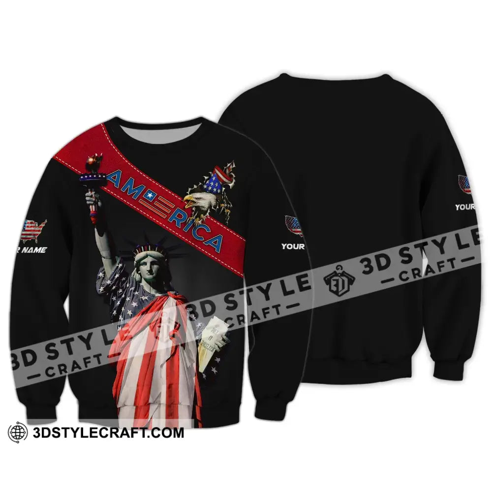 Unisex Shirt - Custom Name 3D America Icon Liberties Long Sleeve / S T-Shirt