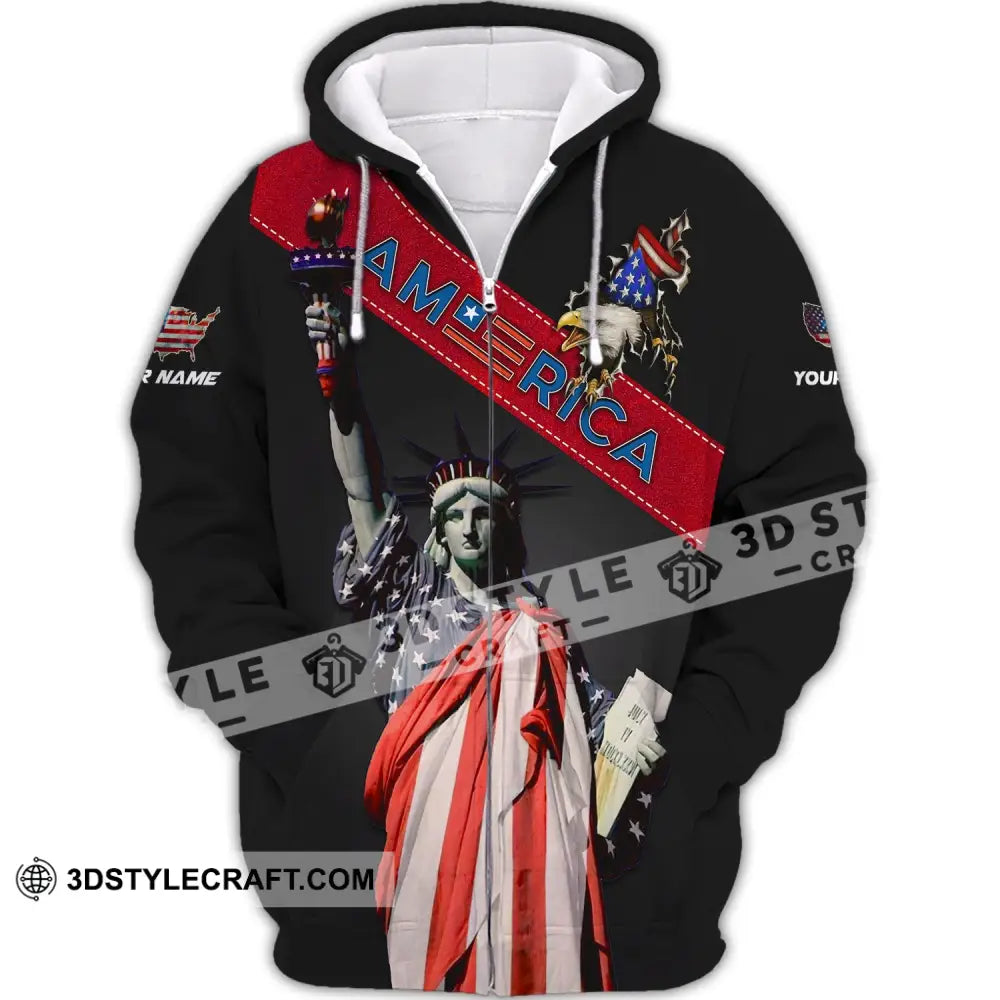 Unisex Shirt - Custom Name 3D America Icon Liberties Zipper Hoodie / S T-Shirt