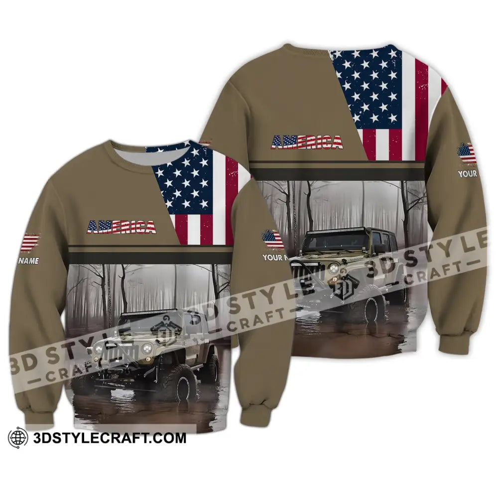 Unisex Shirt - Custom Name 3D America Map Long Sleeve / S T-Shirt