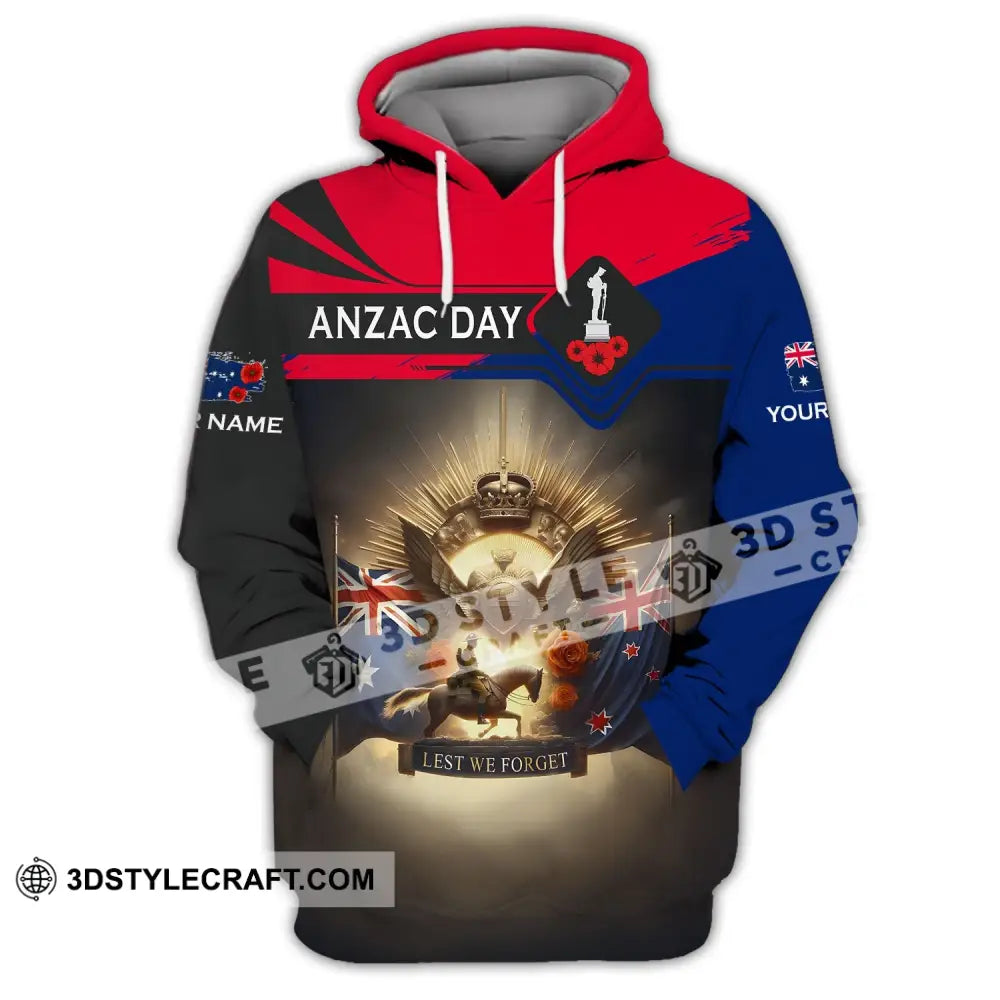 Unisex Shirt - Custom Name 3D Anzac Day Lest We Forget Hoodie / S T-Shirt