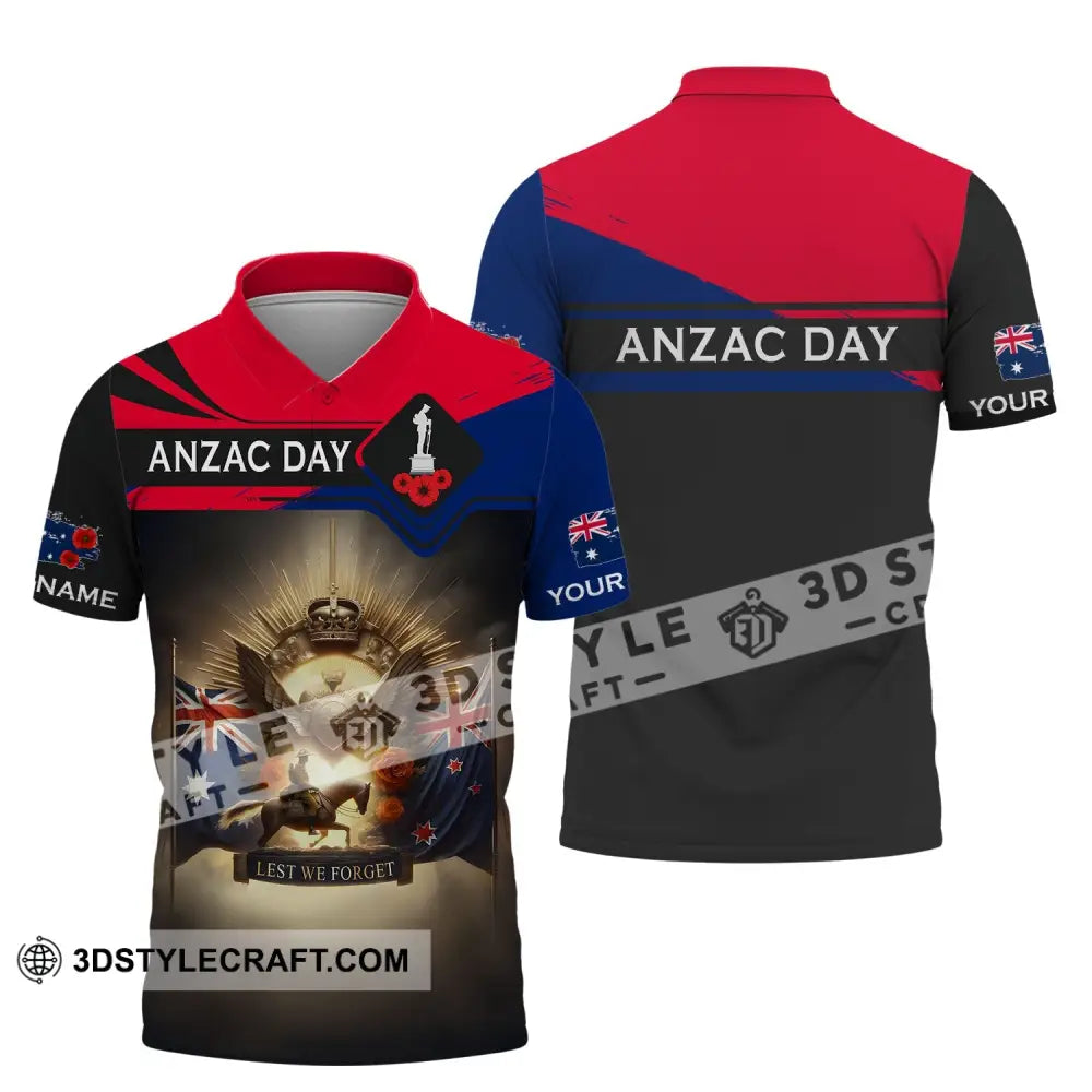 Unisex Shirt - Custom Name 3D Anzac Day Lest We Forget Polo / S T-Shirt