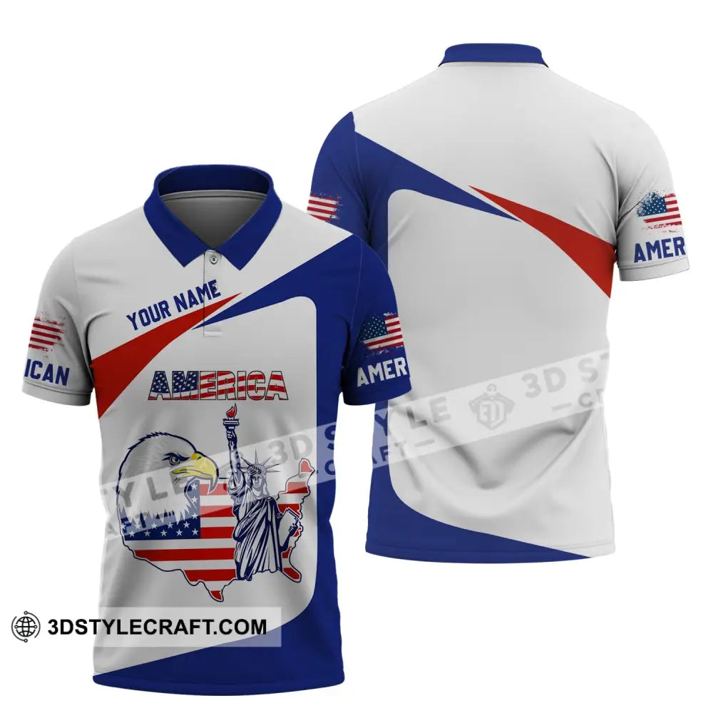 Unisex Shirt - Custom Name 3D Eagle Liberties America Flag Polo / S T-Shirt