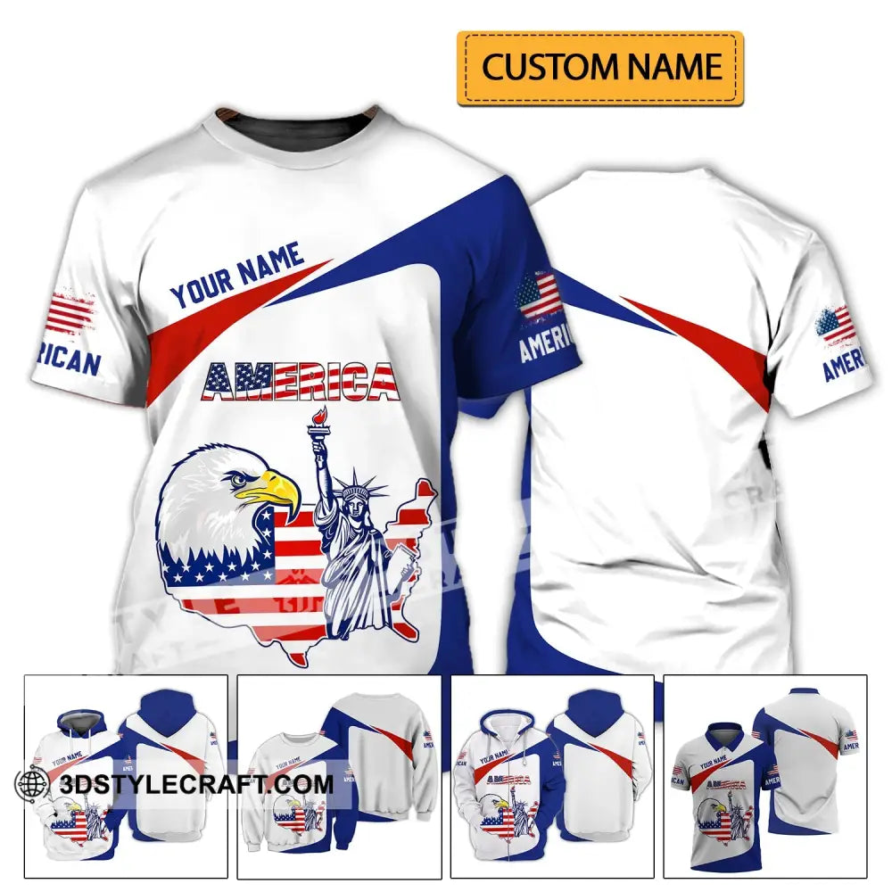 Unisex Shirt - Custom Name 3D Eagle Liberties America Flag T-Shirt