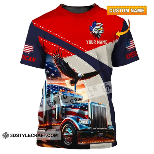 Unisex Shirt - Custom Name 3D Eagle Truck America Flag Color T-Shirt