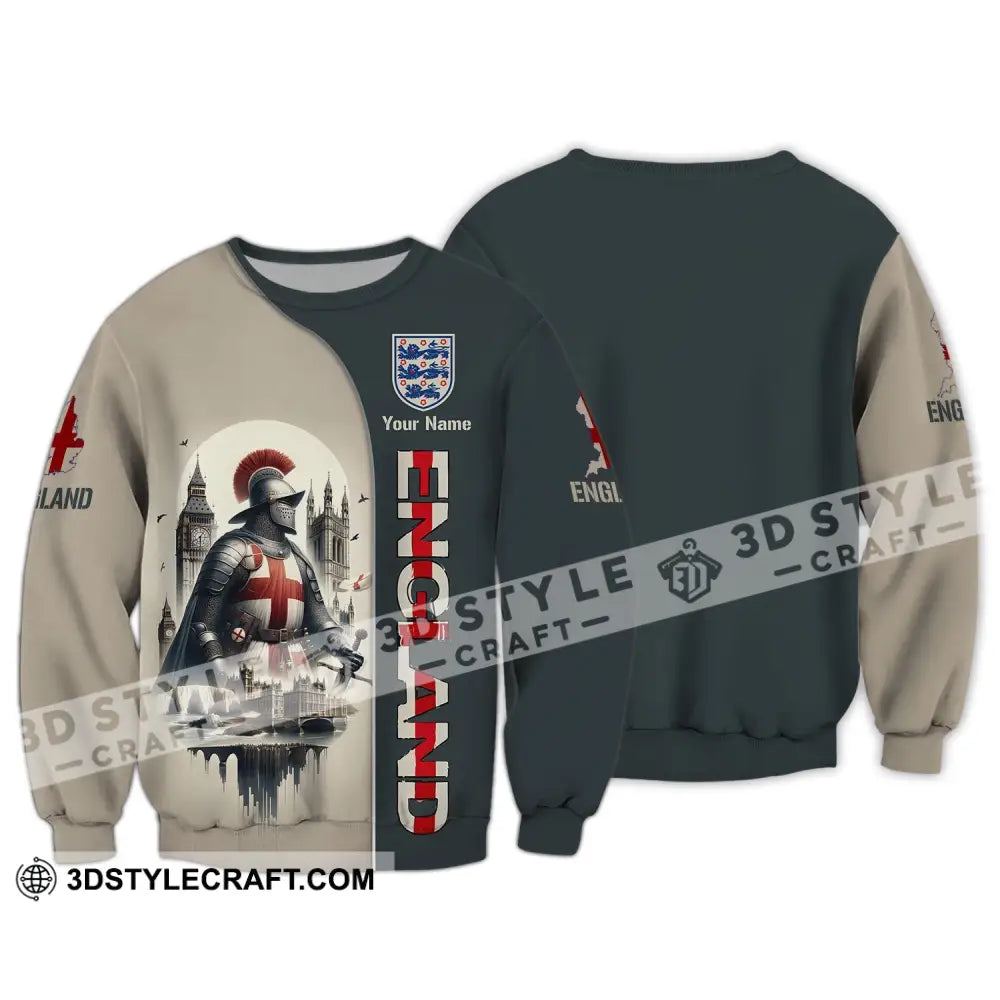 Unisex Shirt - Custom Name 3D England Chevalier Long Sleeve / S T-Shirt