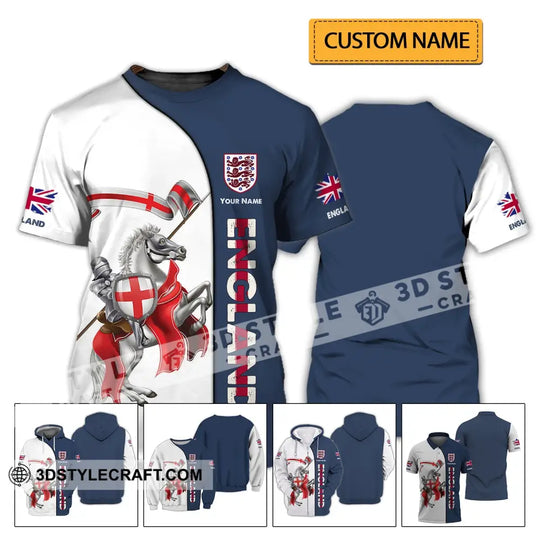 Unisex Shirt - Custom Name 3D Shirt - England Hero Horse Map And Logo style option 2
