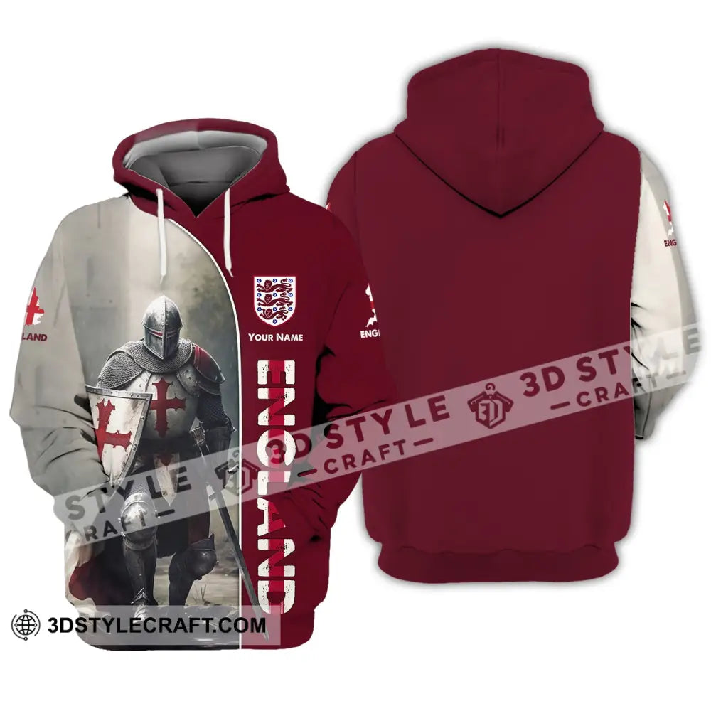 Unisex Shirt - Custom Name 3D England Hero Map And Logo Hoodie / S T-Shirt