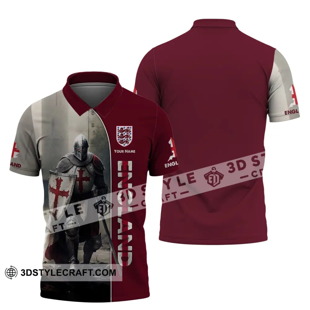 Unisex Shirt - Custom Name 3D England Hero Map And Logo Polo / S T-Shirt