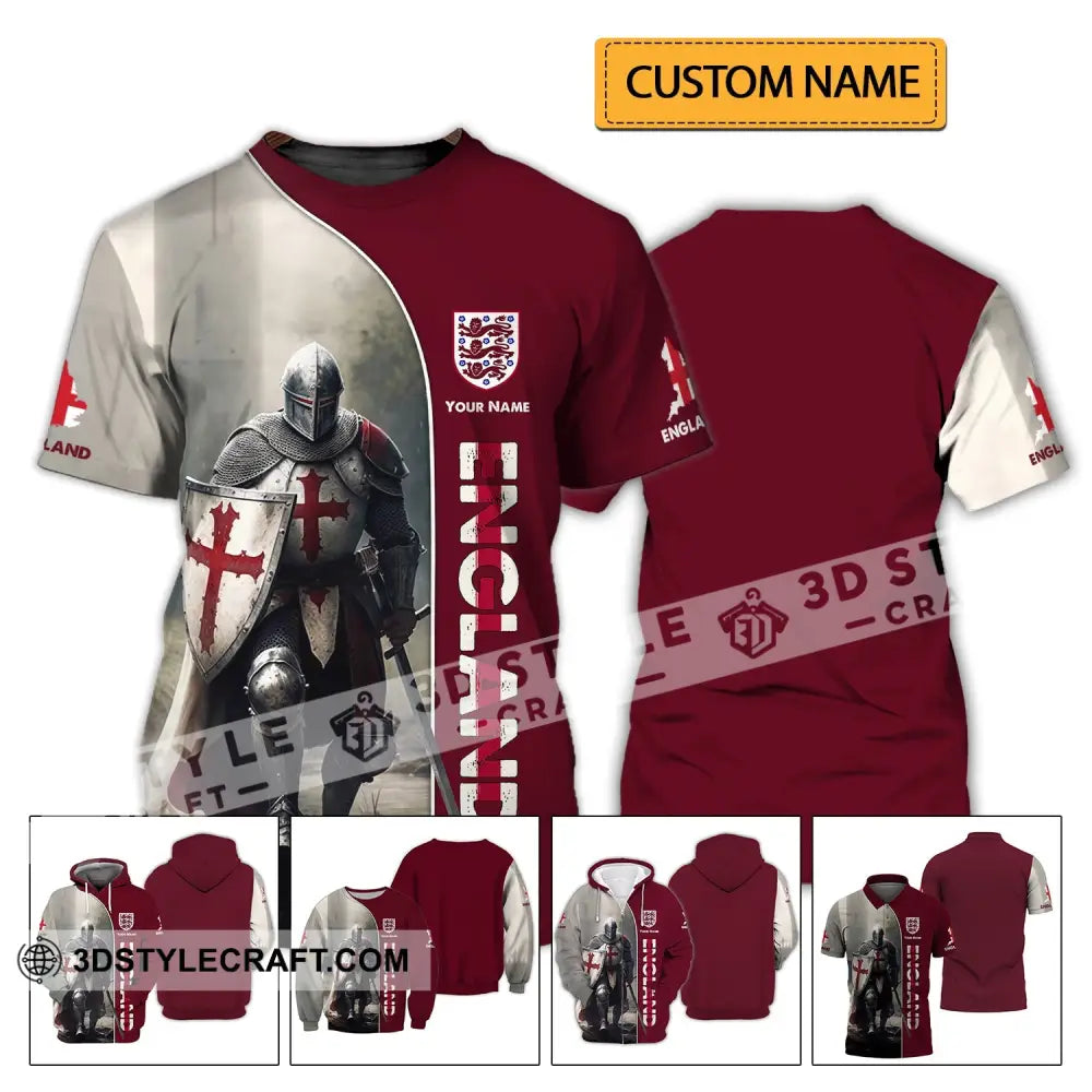 Unisex Shirt - Custom Name 3D England Hero Map And Logo T-Shirt