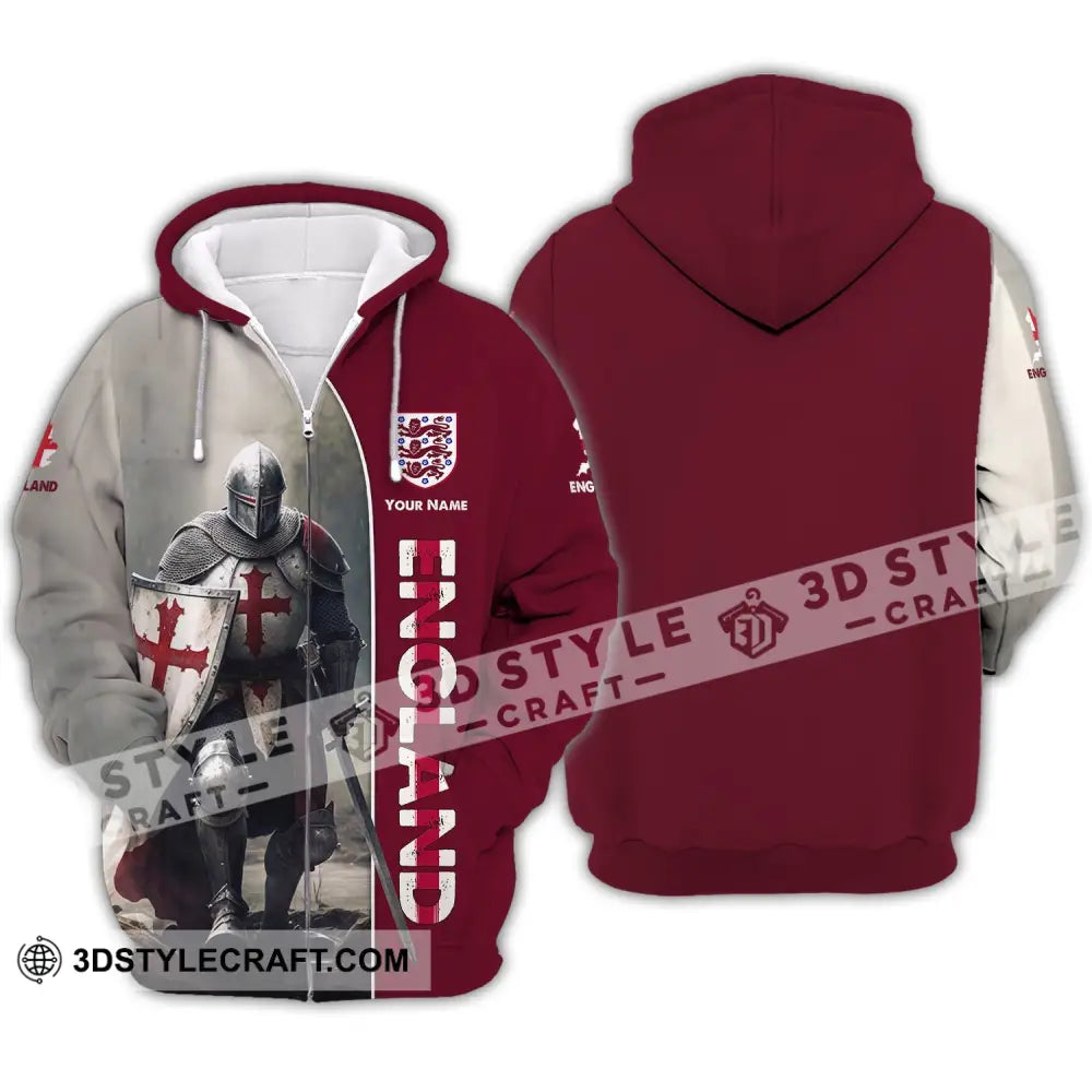 Unisex Shirt - Custom Name 3D England Hero Map And Logo Zipper Hoodie / S T-Shirt