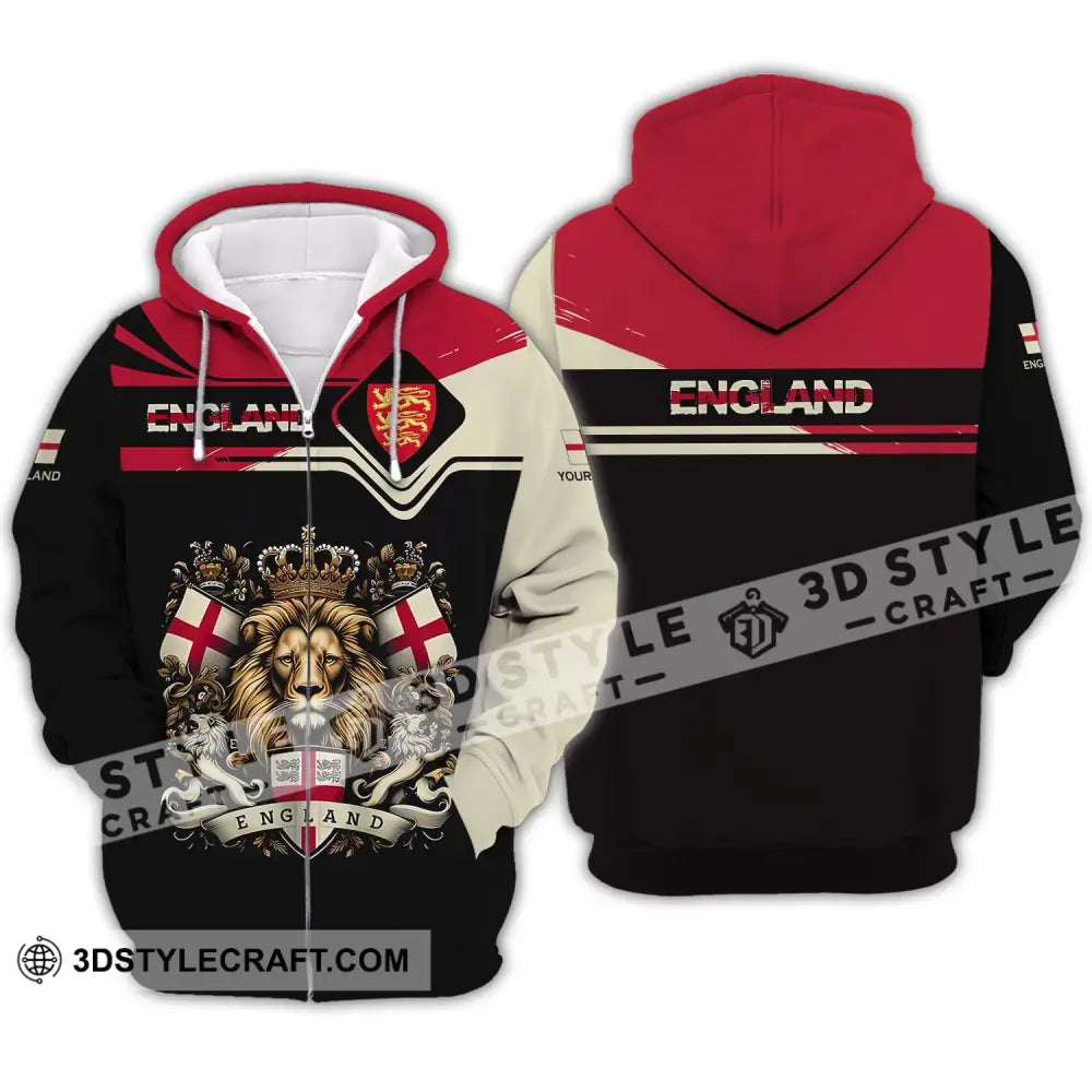 Unisex Shirt - Custom Name 3D England Lion Queen Zipper Hoodie / S T-Shirt