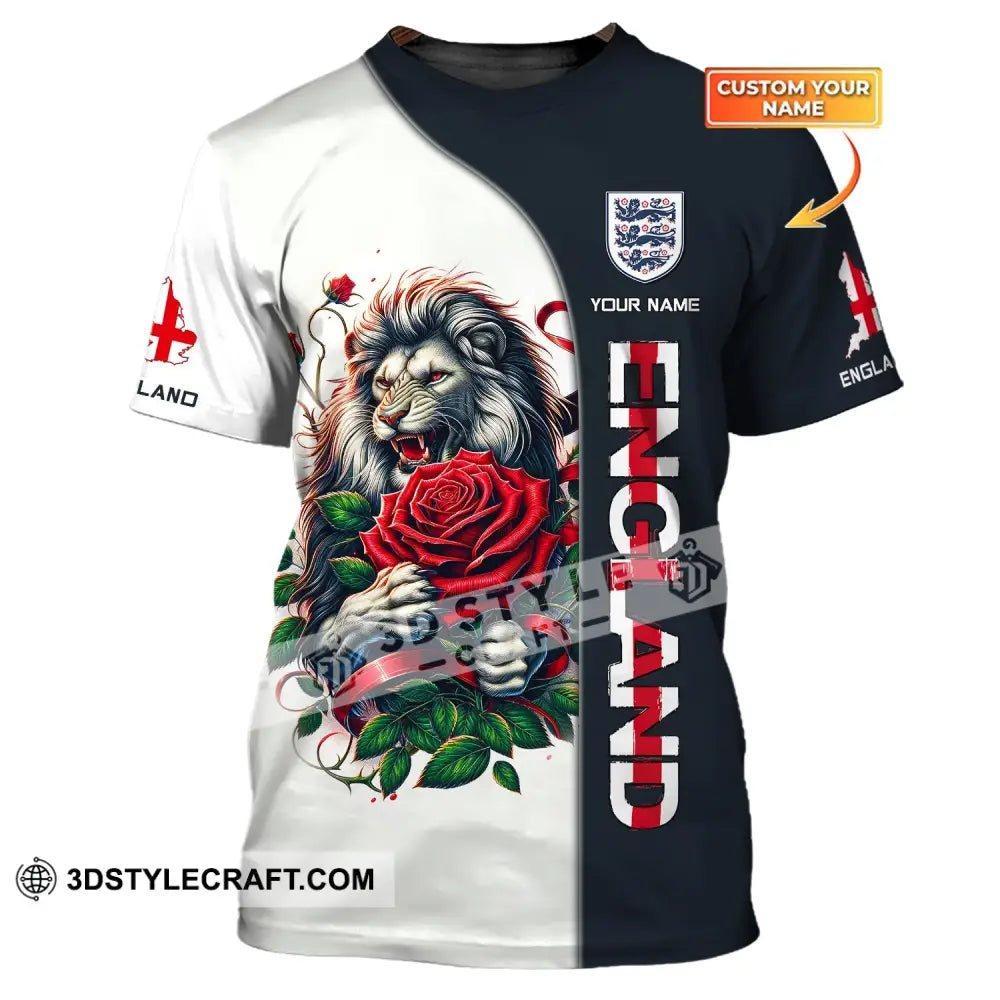 Unisex Shirt - Custom Name 3D England Map Red Rose Lion T-Shirt