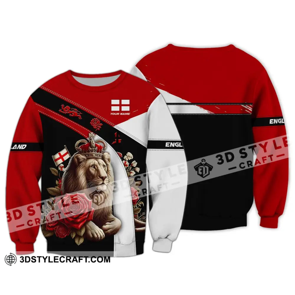 Unisex Shirt - Custom Name 3D England Red Rose Lion Long Sleeve / S T-Shirt