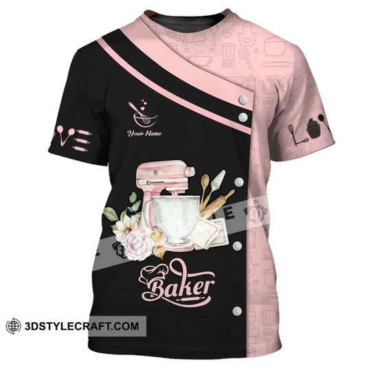 Unisex Shirt - Custom Name 3D Shirt For Baker, Making Cake, Pink And Back style option 2