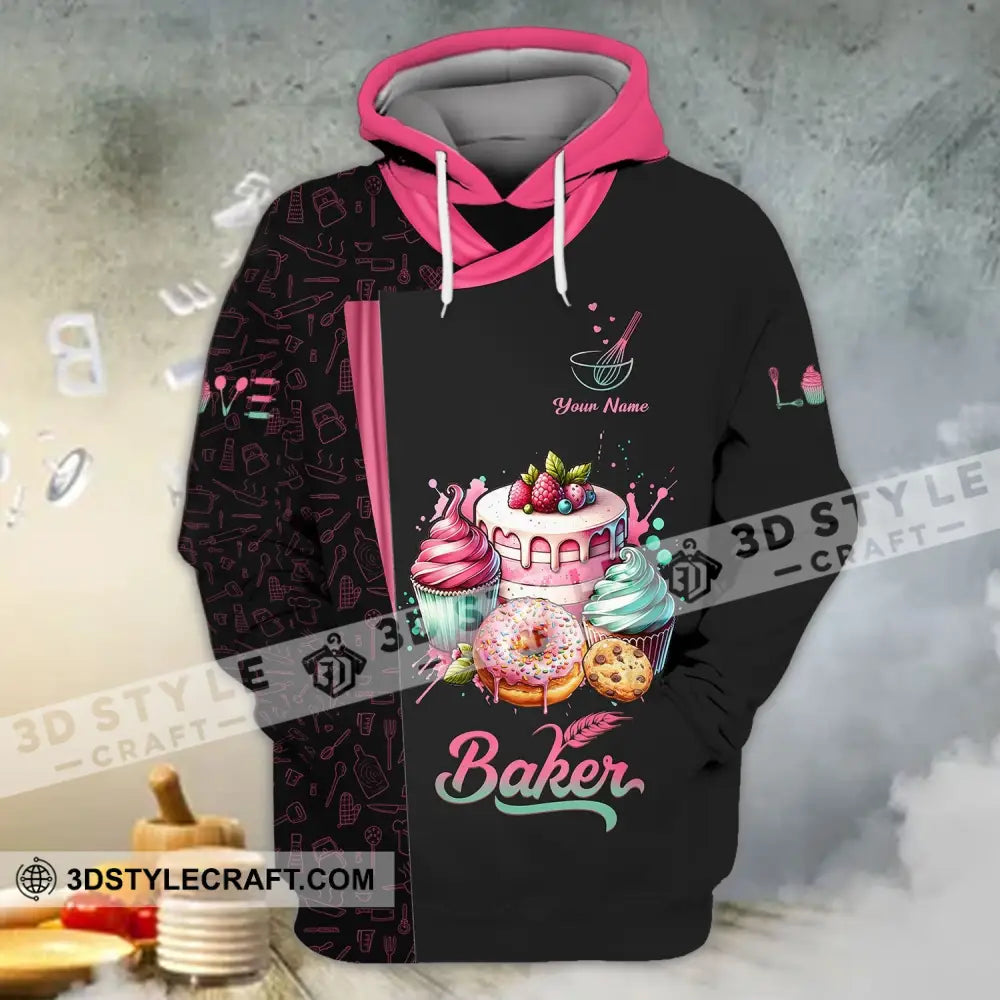 Unisex Shirt - Custom Name 3D For Baker Making Cream Cake Hoodie / S T-Shirt