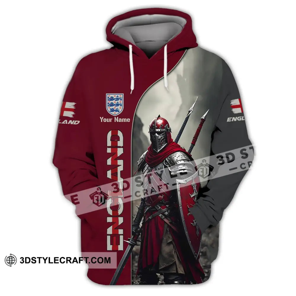 Unisex Shirt - Custom Name 3D For England Lover Warrior Hoodie / S T-Shirt