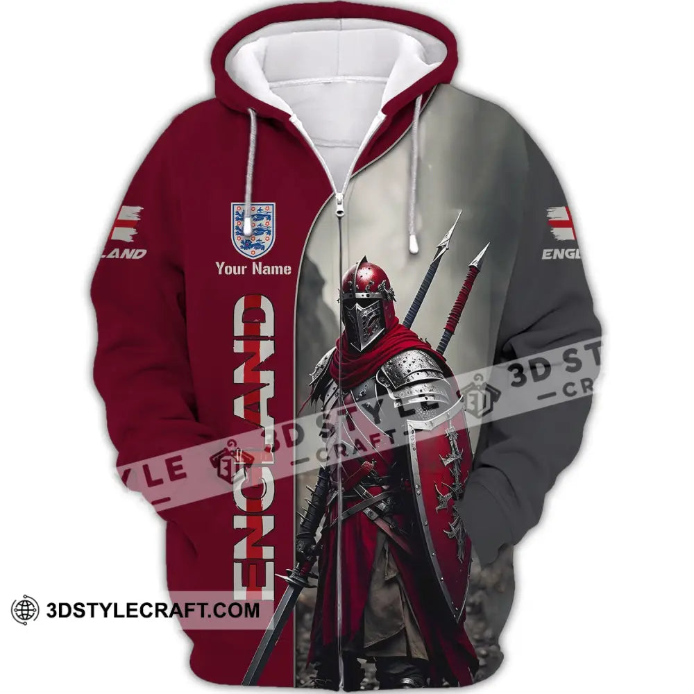 Unisex Shirt - Custom Name 3D For England Lover Warrior Zipper Hoodie / S T-Shirt