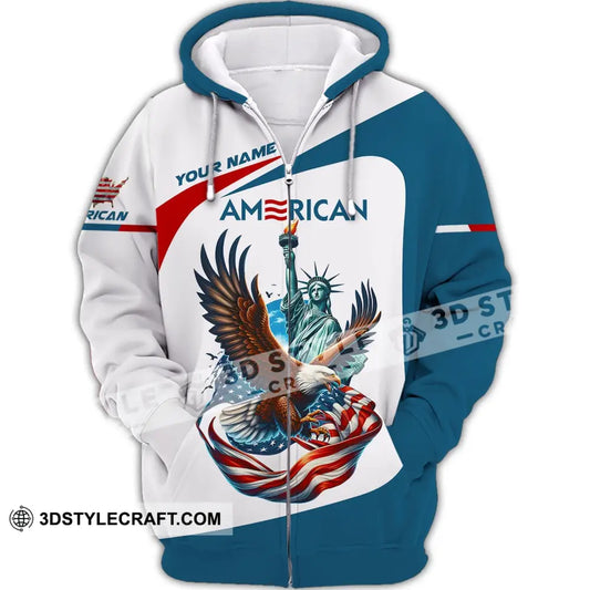 Unisex Shirt - Custom Name 3D Icon Of America Zipper Hoodie / S T-Shirt