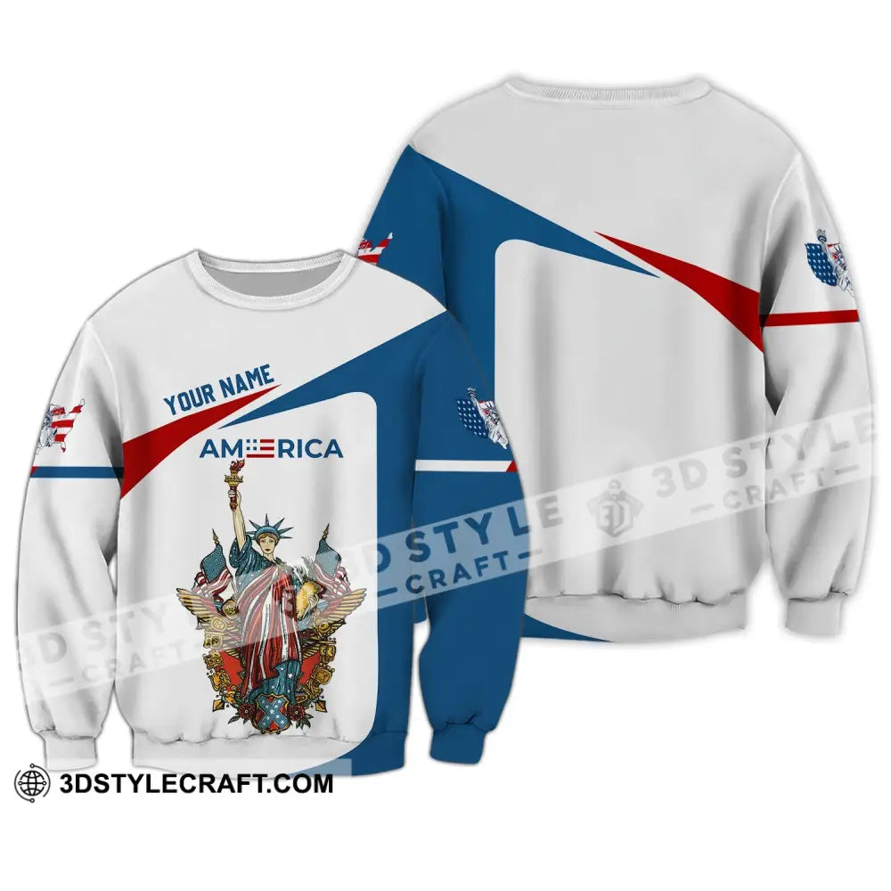 Unisex Shirt - Custom Name 3D Liberties America Flag Long Sleeve / S T-Shirt