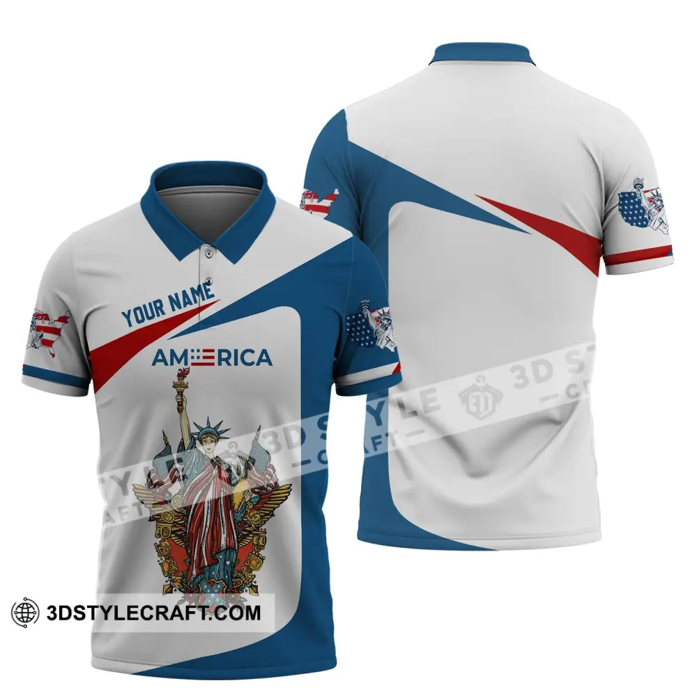 Unisex Shirt - Custom Name 3D Liberties America Flag Polo / S T-Shirt