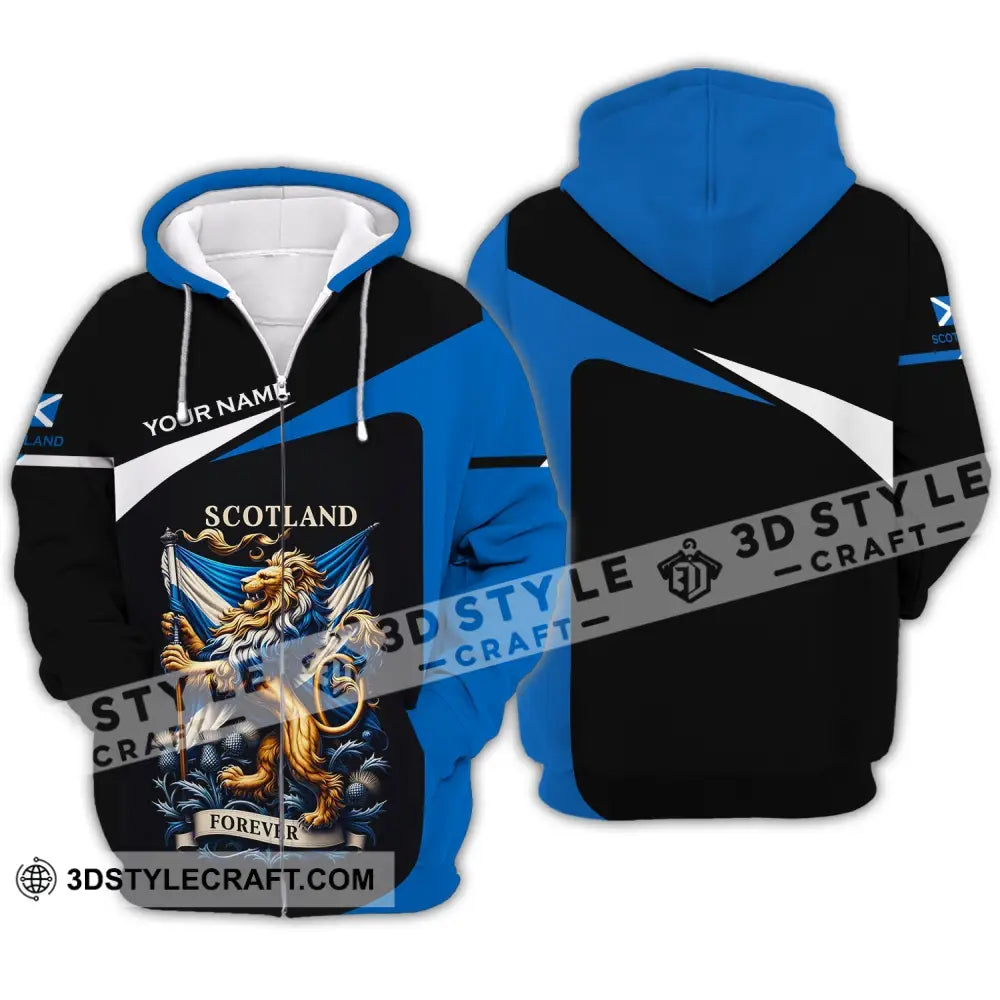 Unisex Shirt - Custom Name 3D Scotland Forever Zipper Hoodie / S T-Shirt