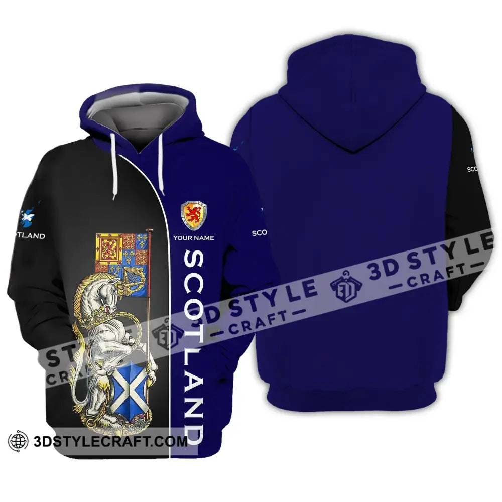 Unisex Shirt - Custom Name 3D Scotland Lover Blue And Black Design Hoodie / S T-Shirt