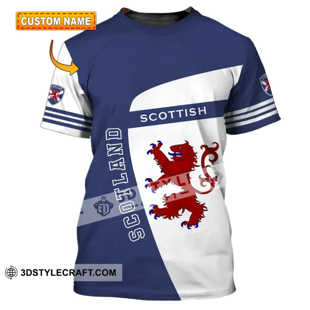 Unisex Shirt - Custom Name 3D Scotland Scottish Lover Blue And White Design T-Shirt